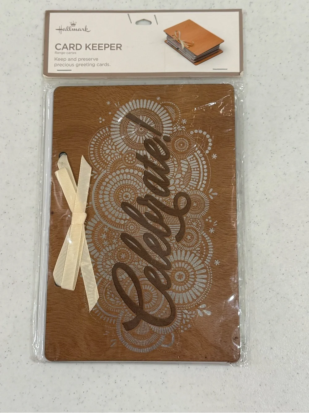 NEW Hallmark “ Celebrate “ Etched Card Keeper w/ Satin Ribbon